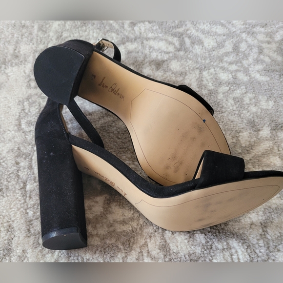 Sam Edelman Yaro Black Suede Ankle Strap, Open Toe 4" Heel Sandals, Size 8.5 - Picture 4 of 6